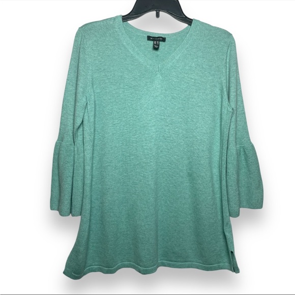 H by Halston V-neck Bell Sleeve Sweater Tunic Seafoam green women’s size Medium - Picture 2 of 6